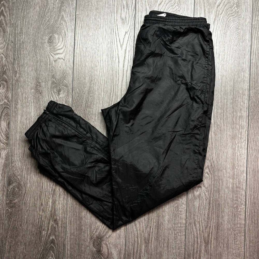 Vintage Nike Mens Black Nylon Track Pants Medium Windbreaker Trousers